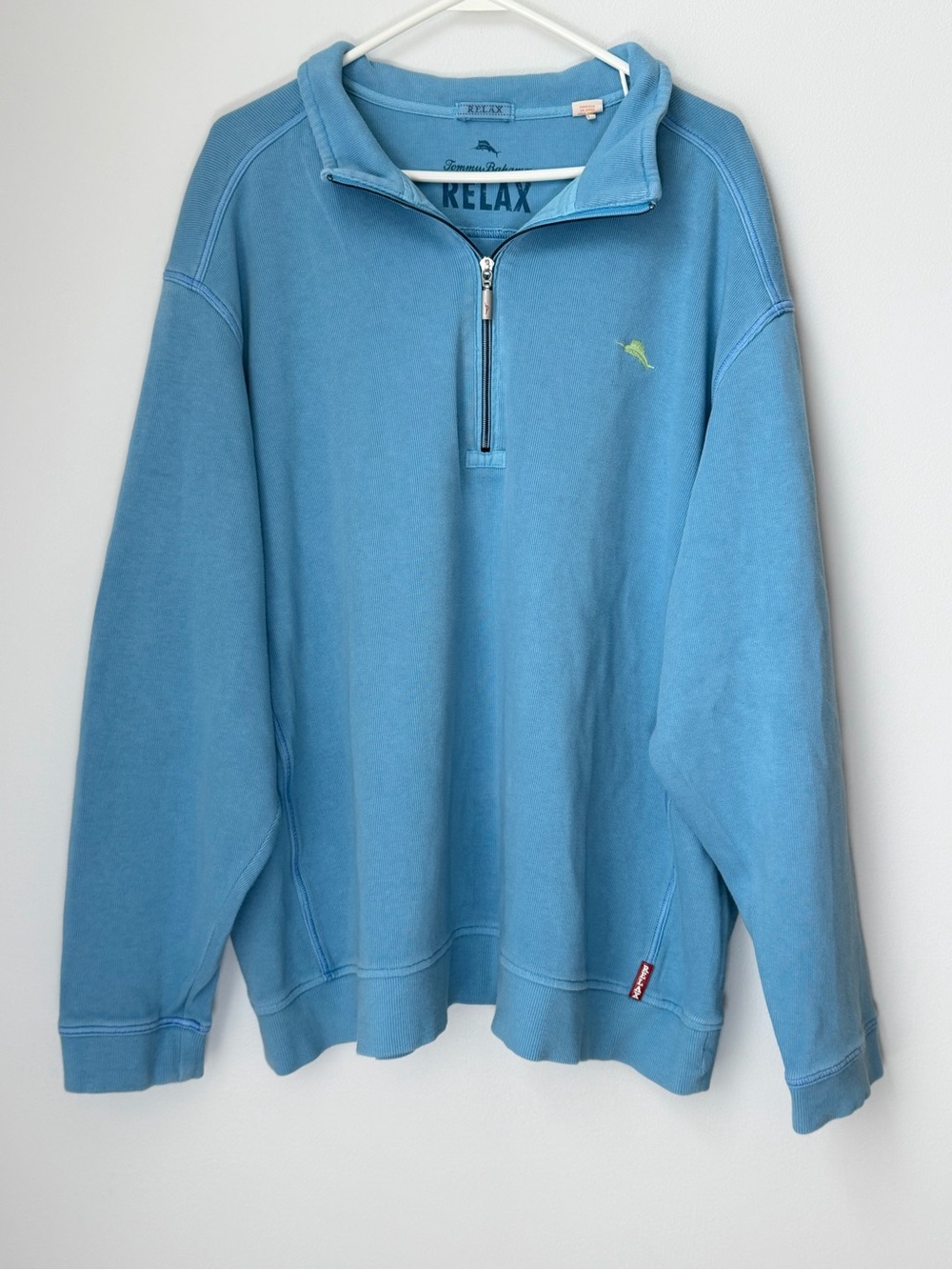 Tommy Bahama Relax Mens 2XB Light Blue Ribbed 100% Cotton Quarter Zip Pullover